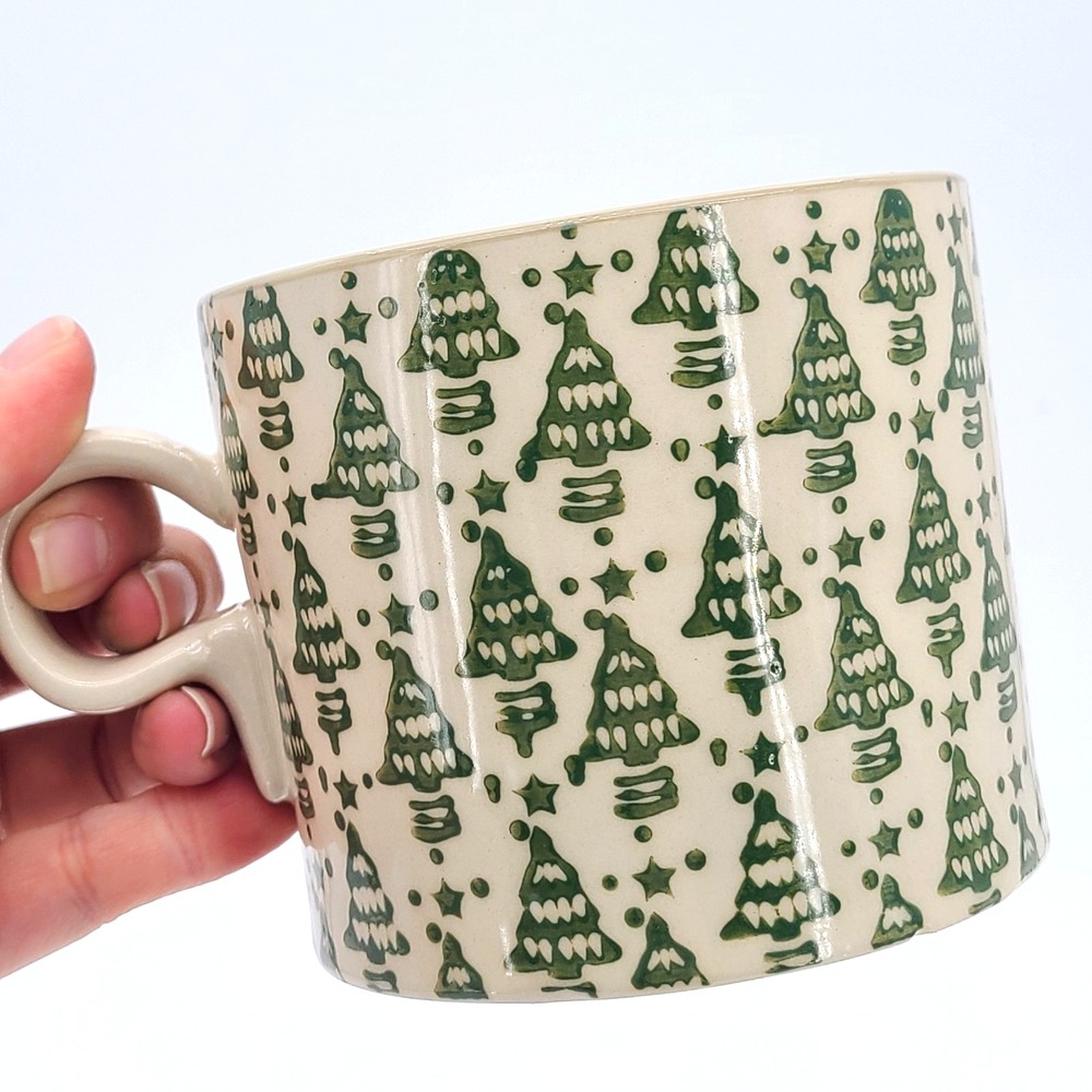 Kellie Montana Christmas Tree Coffee Mug Stoneware Antique Farmhouse 4"